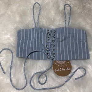 NWT Medina crop top blue stripe size XS